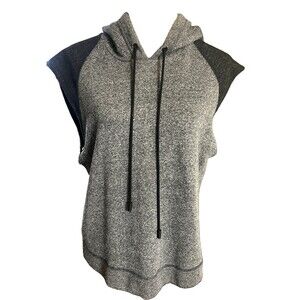 Rag & Bone Jean Womens  S Heather Gray Black Hoodie Sleeveless Terry Sweatshirt
